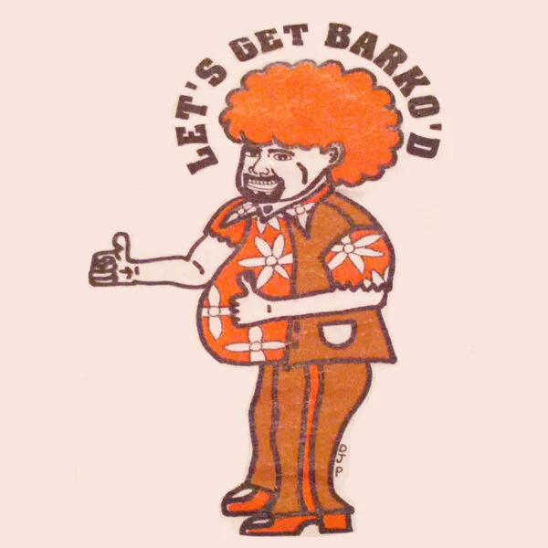 Barkopalooza 1999 vintage Let's Get Barko'd orange afro logo